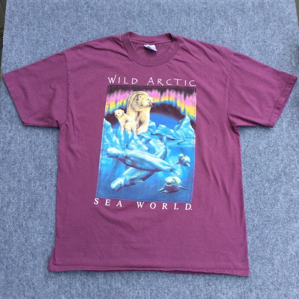 Vintage Sea World Wild Arctic Tee Shirt Adult XL Purple 90s Hanes Beefy